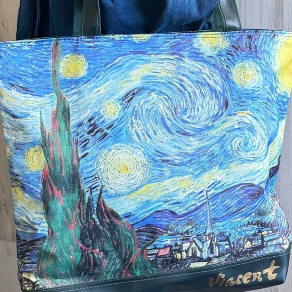 Vintage Starry Night Art Tote Bag Van Gogh-Inspired Shoulder Bag‎ 90s - Picture 9 of 10